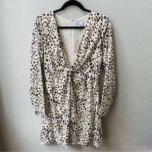 J.O.A cheetah animal print v-neck long sleeve bodycon mini dress womens M NWT